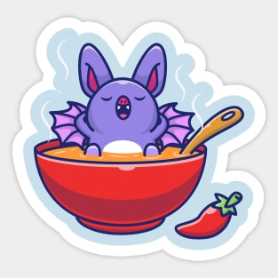 Cute Bat Relax On Soup Cartoon Sticker